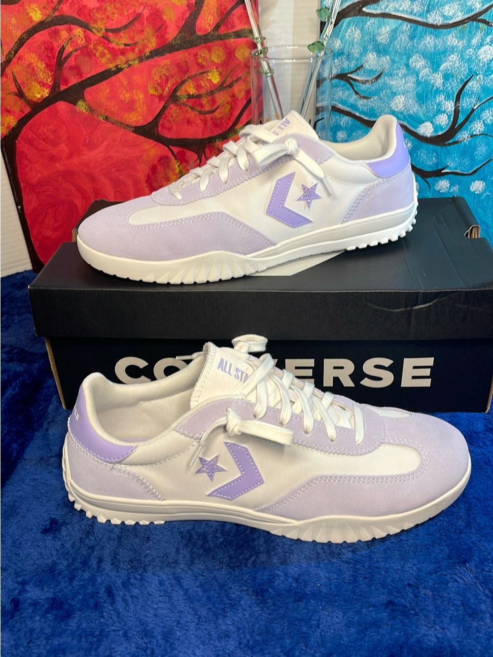 Converse Women’s Lace-Up Sneakers in Lavender and White
